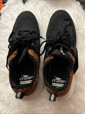 Crane Women's Black Sneakers with Leopard Trim